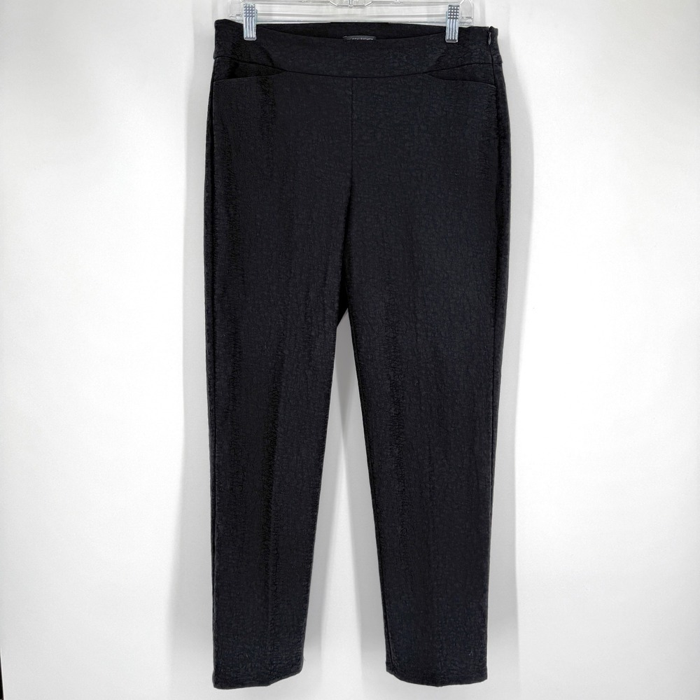 Eileen Fisher Black Crinkle Texture Ankle Pants Size 10 Side Zip Tapered Trouser